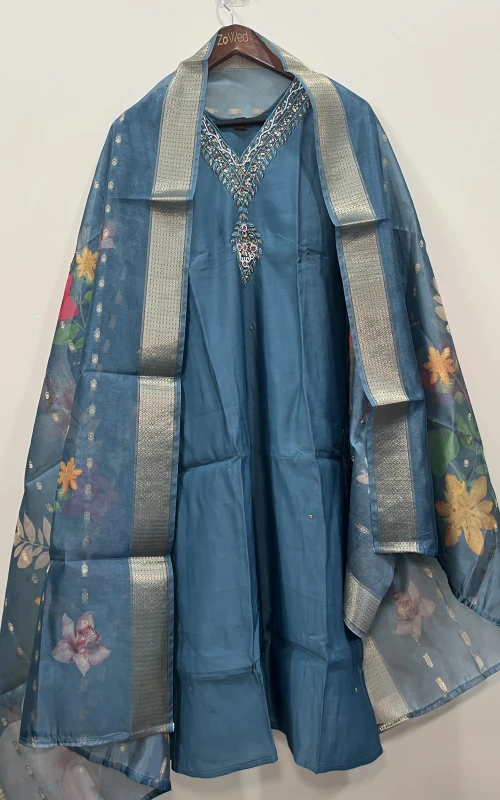 Roman silk with floral organza dupatta 3 piece set
