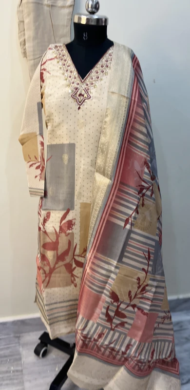 AN207- SOFT Golden tissue partywear 3 piece set