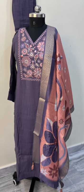 AN209-Muslin fabric with mulchenderi 3 piece set