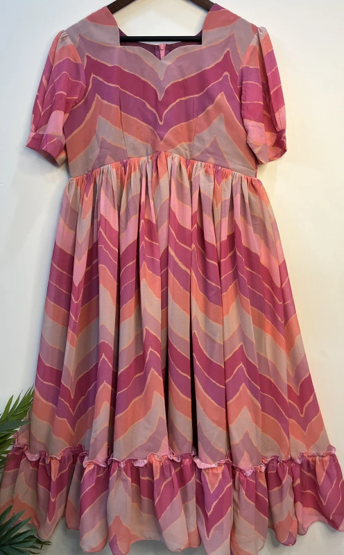 ANB7-Georgette fabriv Zig zag print frock