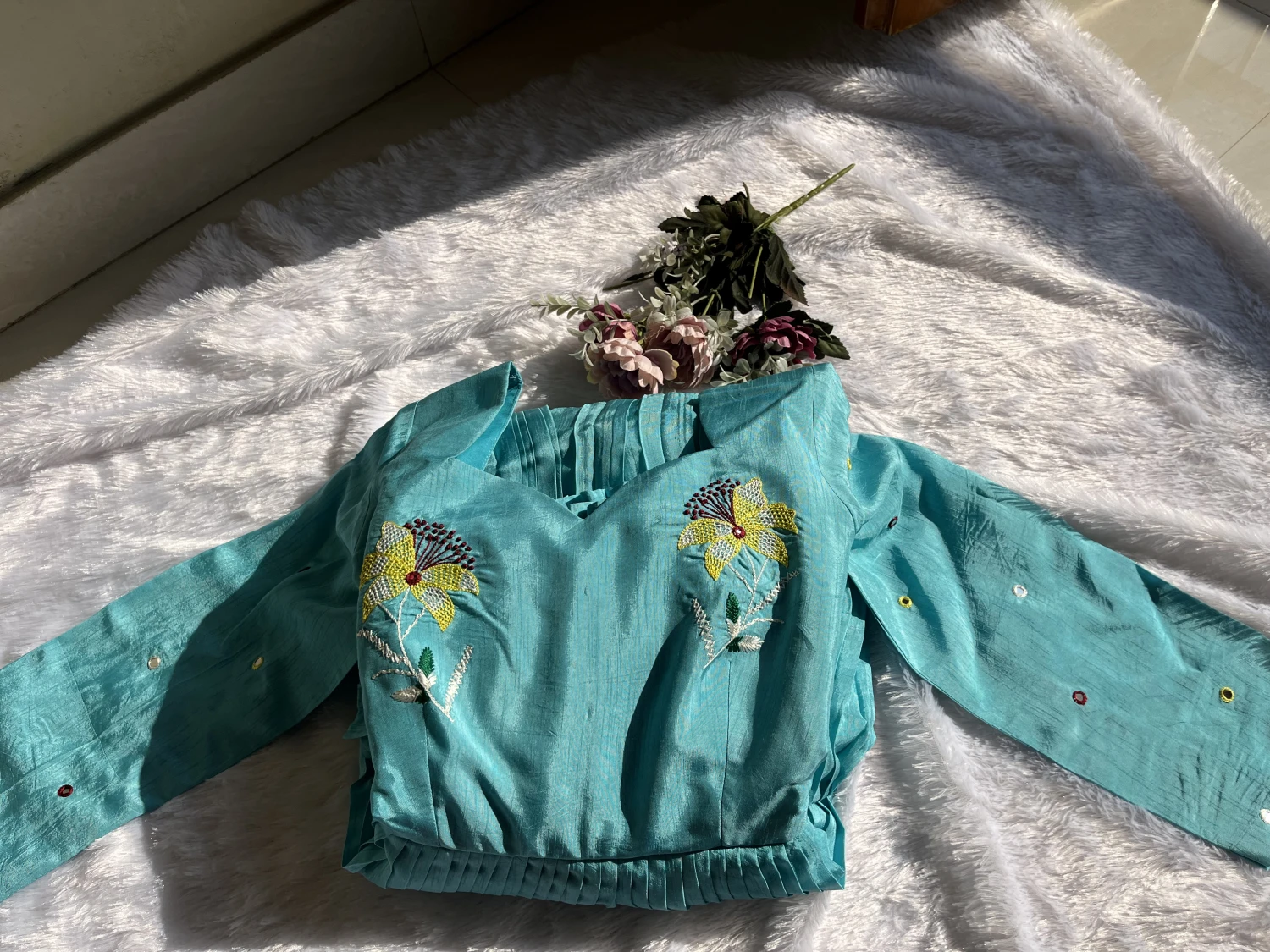 AN202-Semi raw silk beautiful hand embroidery frock